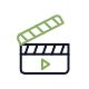 animated graphic of a film-maker's scene board clapping shut