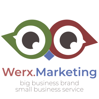 WerxMarketing Logo - bright owl eyes above the words WerxMarketing